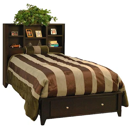 Twin Bed with Bookcase Headboard & One-Drawer Footboard